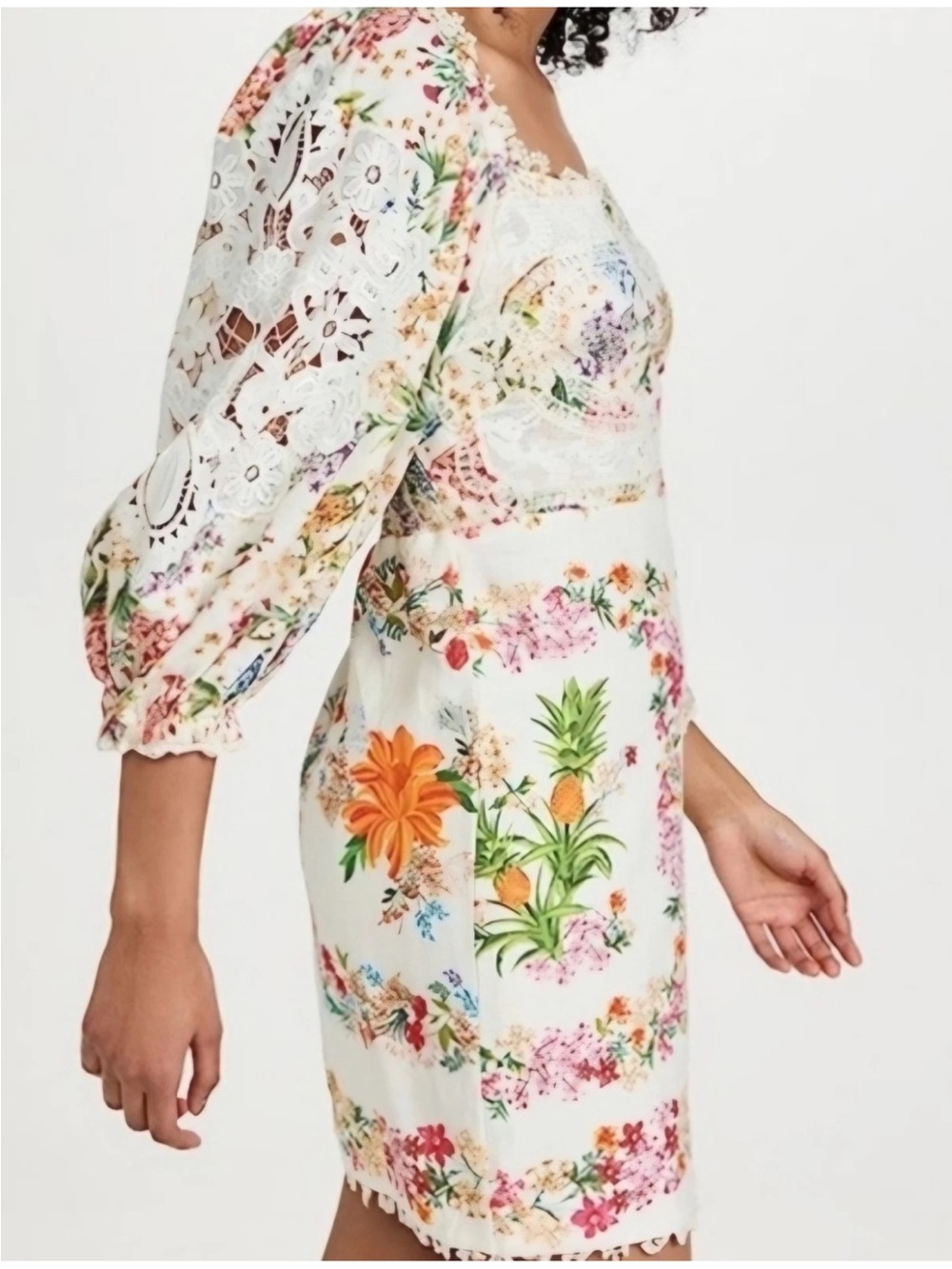 Farm Rio Forest Scarves Lace Billowy Sleeve Embroidered Minidress SZ Large - Picture 3 of 8
